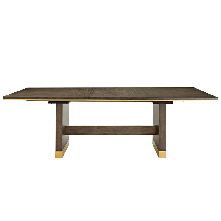 8-Person 76"-96" Brown Finish Gold Metal Extendable Dining Table with Leaf