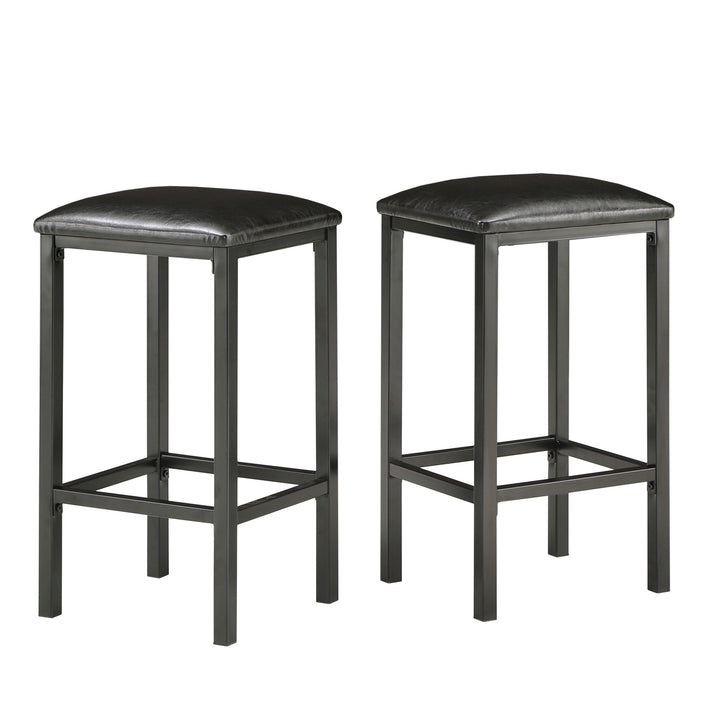 Counter Height Metal Table Set with Faux Marble Top - Black Finish Base and Beige Faux Marble Top