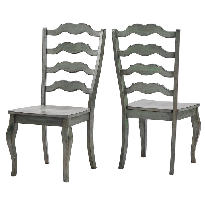 French Ladder Back Wood Dining Chairs (Set of 2) - Antique Sage Green