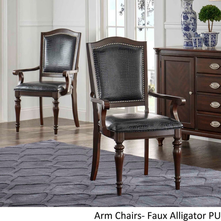 Espresso Pedestal Extending Dining Set - Faux Alligator Arm Chairs, 5-Piece Set