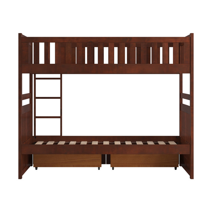 Dark Cherry Finish Kids' Bunk Bed - Twin over Twin, Bunk Bed with Storage Drawers