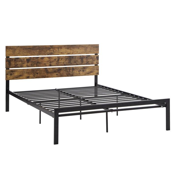 Metal Platform Bed with Wood Finish Panels - Queen