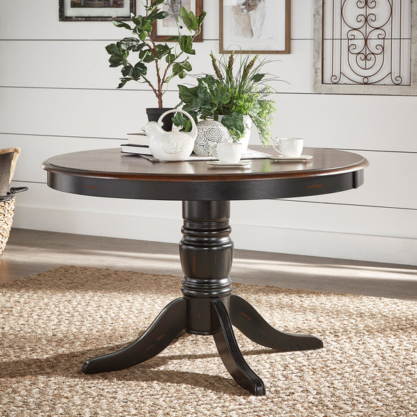 48" Two-Tone Round Dining Table - Antique Black, Cherry Top Finish