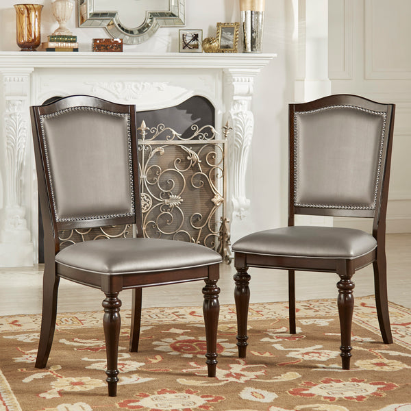 Nailhead Accent Dining Chairs (Set of 2) - Pear Silver Faux Leather, Side Chairs