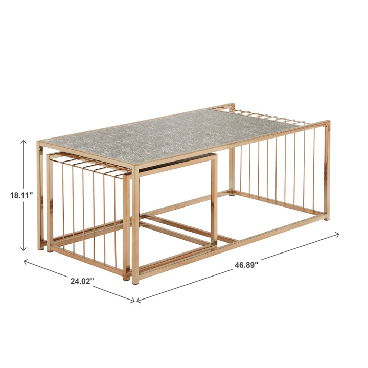 Champagne Gold Finish Textured Mirror Top Nesting Coffee Table