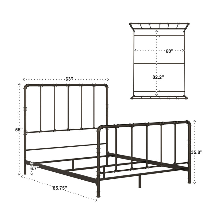 Antique Industrial Lines Iron Metal Bed - Bronze, Queen