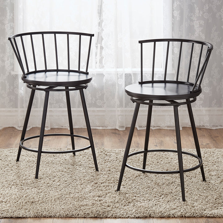 Windsor Swivel Counter Stools with Low Back (Set of 2) - Black