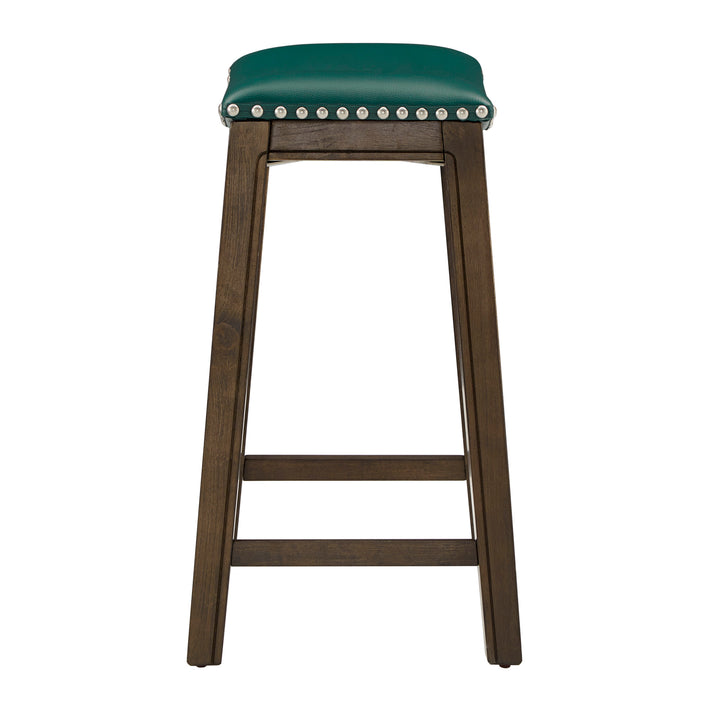 Brown Finish Green Pu 24" Counter Height Stool - Green Faux Leather, Counter Height - Green Faux Leather, Counter Height