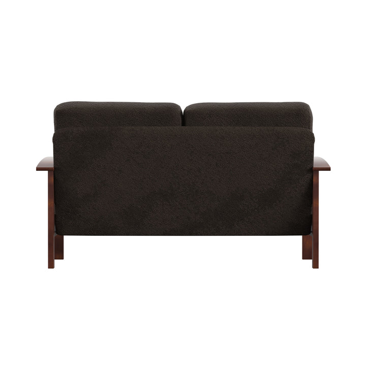 Mission-Style Wood Loveseat - Dark Brown Fabric, Oak Finish