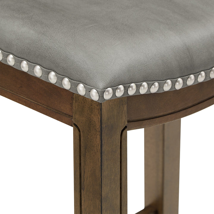 Brown Finish Gray Pu 24" Counter Height Stool - Gray Faux Leather, Counter Height - Gray Faux Leather, Counter Height