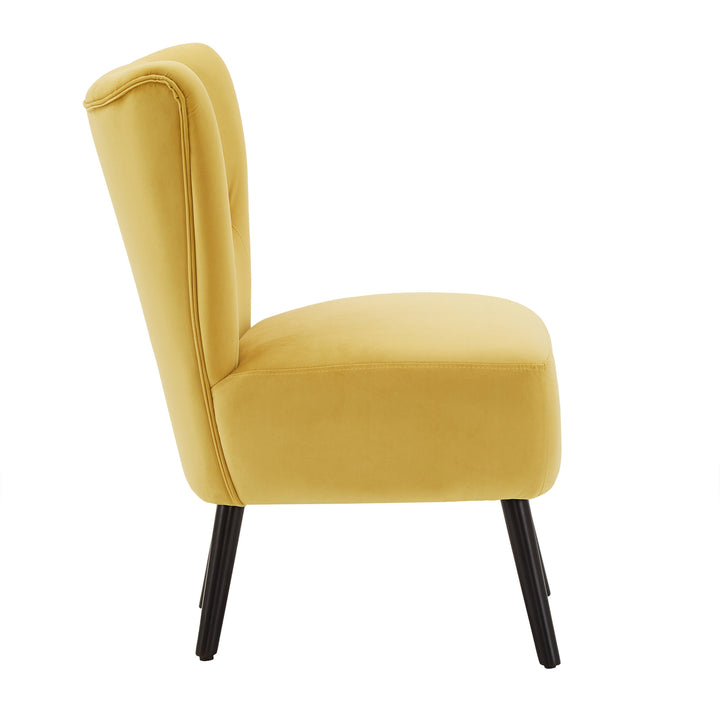 22.5" Wide Tufted Accent Chair - Yellow Velvet with Brown Legs