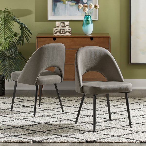 Upholstered Dining Chairs (Set of 2) - Dark Gray  Herringbone Fabric