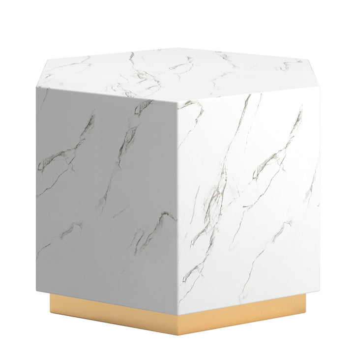 Faux Marble Table - White, Hexagon, End and Coffee Table Set