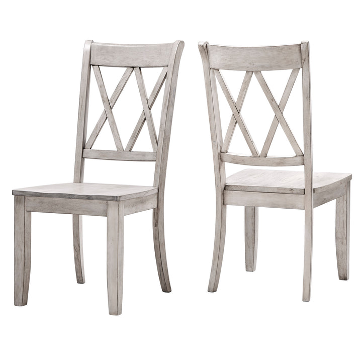 Double X Back Wood Dining Chairs (Set of 2) - Antique White Finish