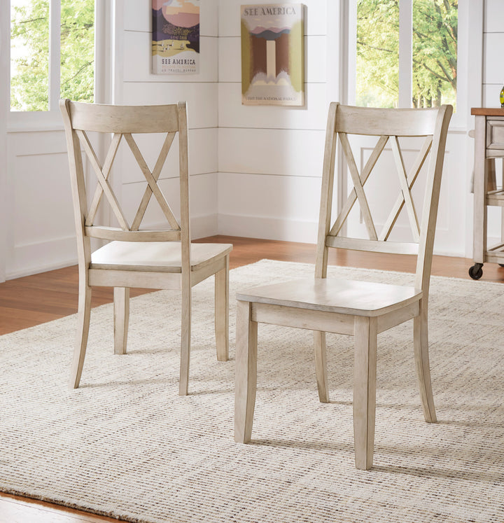 Double X Back Wood Dining Chairs (Set of 2) - Antique White Finish