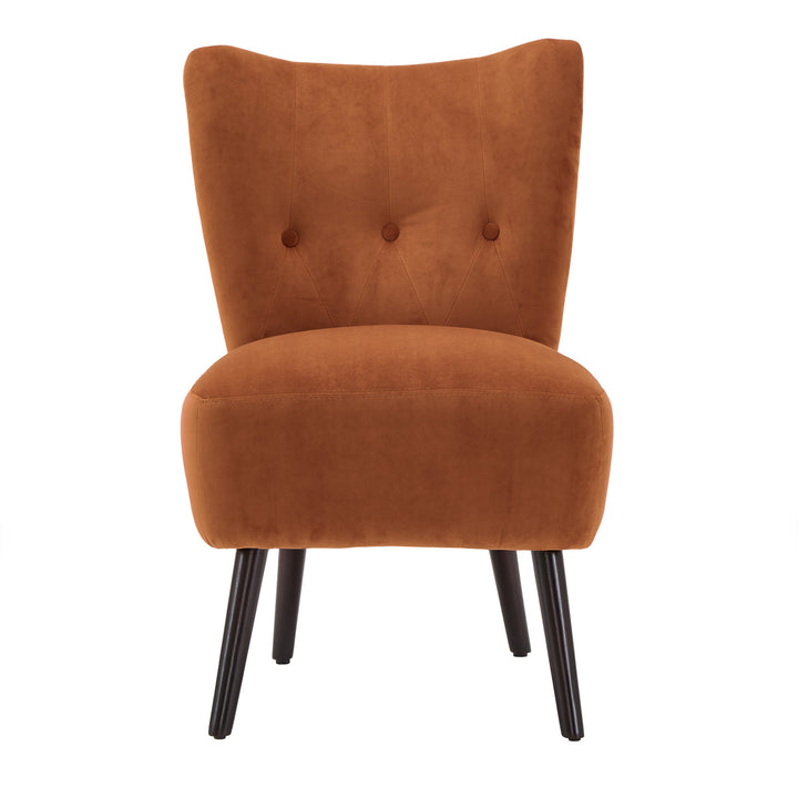 22.5" Wide Tufted Accent Chair - Orange Velvet with Brown Legs