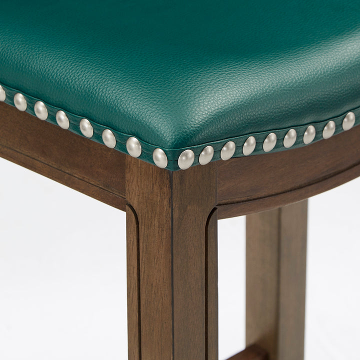 Brown Finish Green Pu 24" Counter Height Stool - Green Faux Leather, Counter Height - Green Faux Leather, Counter Height