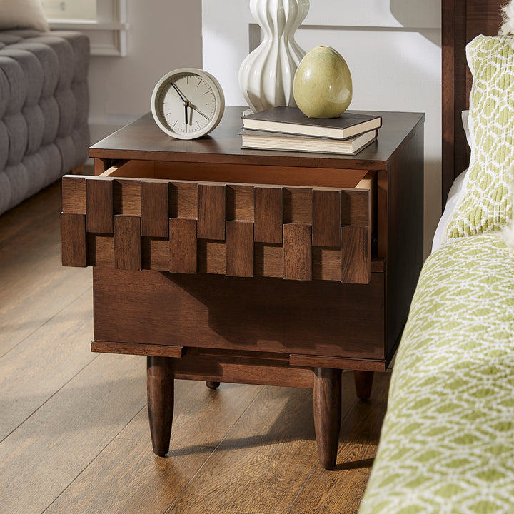 Mid-Century Brown Finish 2-Drawer Nightstand