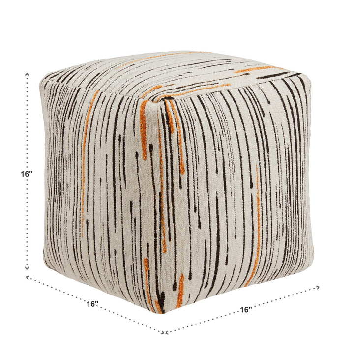 Upholstered Square Pouf Ottoman - Multicolored Line Pattern Fabric