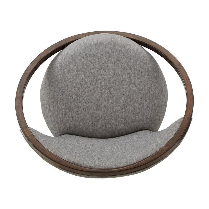 32" Wide Fabric Upholstered Accent Barrel Chair - Walnut Finish, Grey Herringbone Fabric