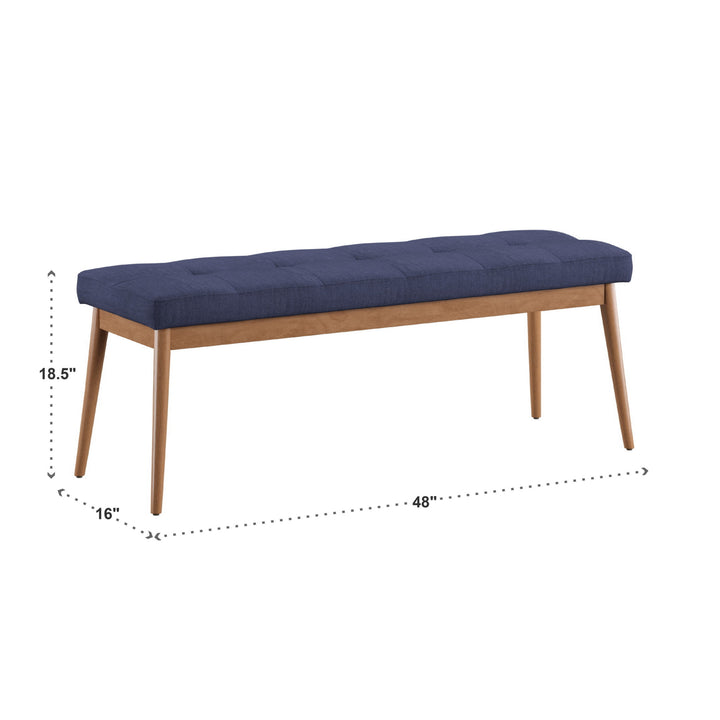 Oak Angled Leg Linen Dining Bench - Twilight Blue