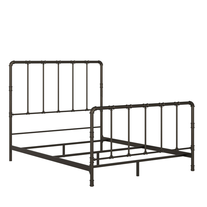 Antique Industrial Lines Iron Metal Bed - Bronze, Queen