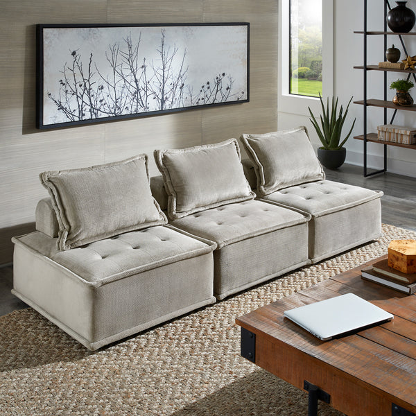 Velvet Tufted Modular Sofa with Pillow Back - Gray