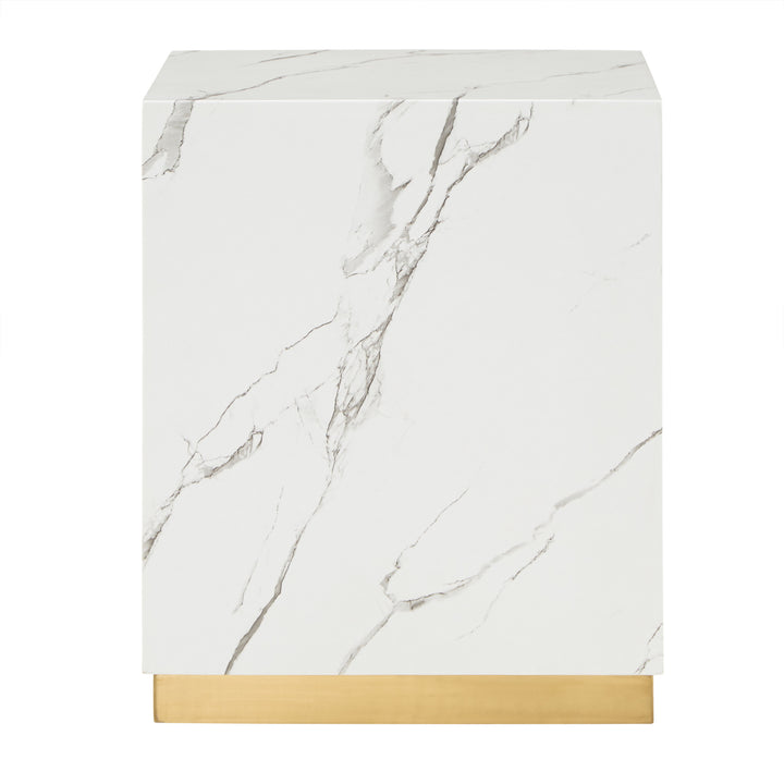 Faux Marble End Table with Casters - White, Square