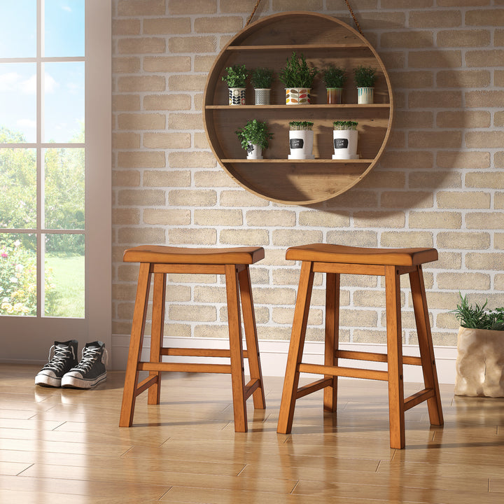 Set Of 2, Saddleback Oak Finish 24"H Stool