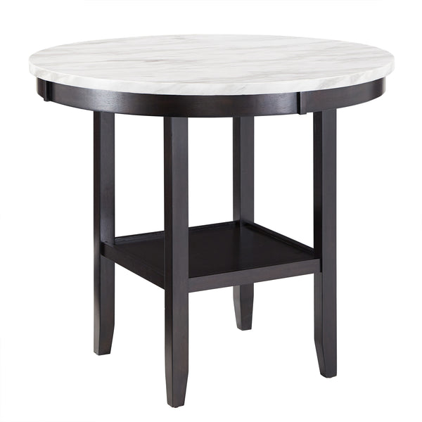 White Faux Marble Round Dining Set - 42" Counter Height Table with 4 Black Velvet Chairs