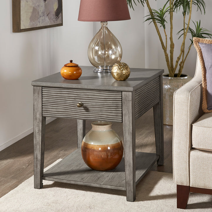 Antique Grey Finish Grey Fiber Cement Table with Self - End Table