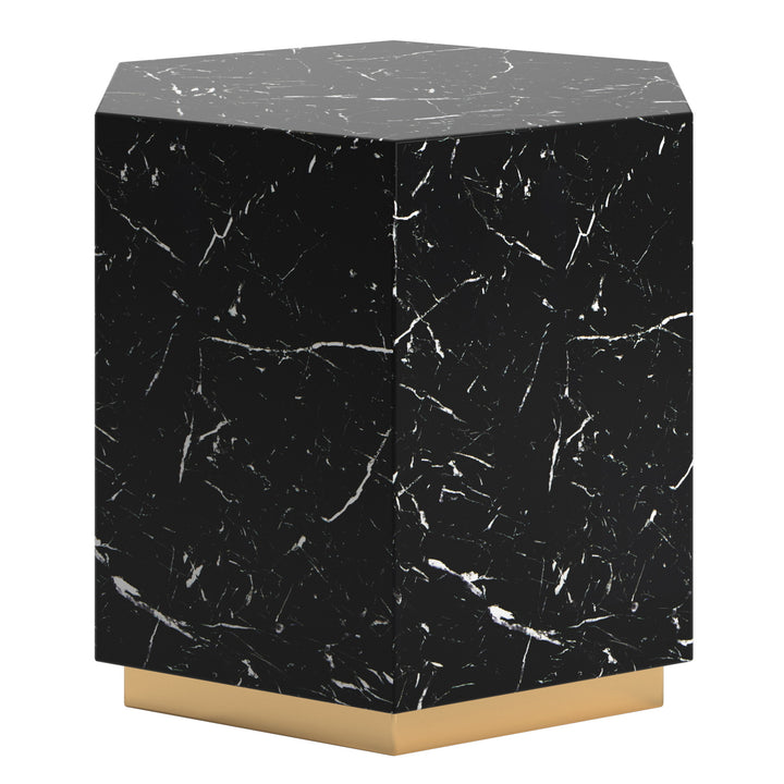 Faux Marble End Table - Black, Hexagon