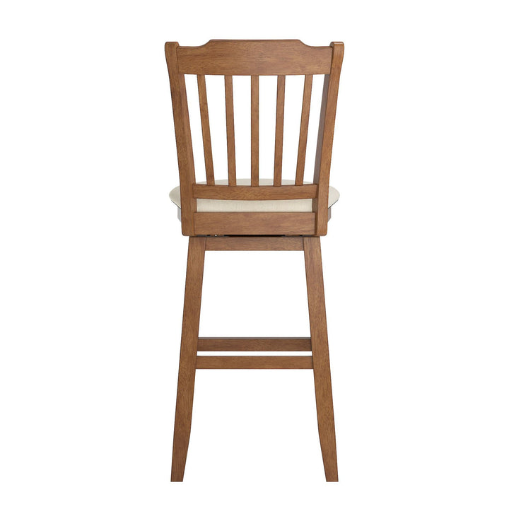 Slat Back Bar Height Wood Swivel Bar Stool - Oak Finish