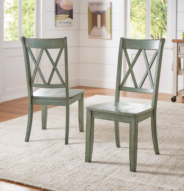 Double X Back Wood Dining Chairs (Set of 2) - Antique Sage Green Finish