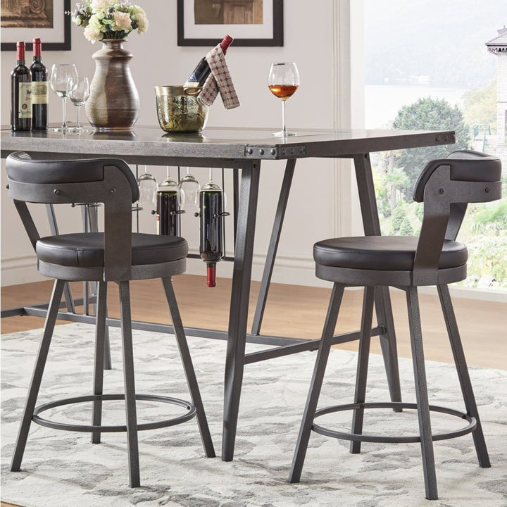 Faux Leather Metal Swivel 25" Counter Height Stools (Set of 2) - Black