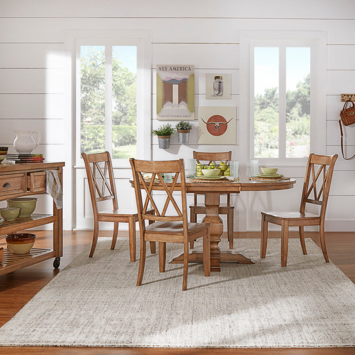 Oak Finish Oval 5-Piece Dining Set - Oak Finish Chairs