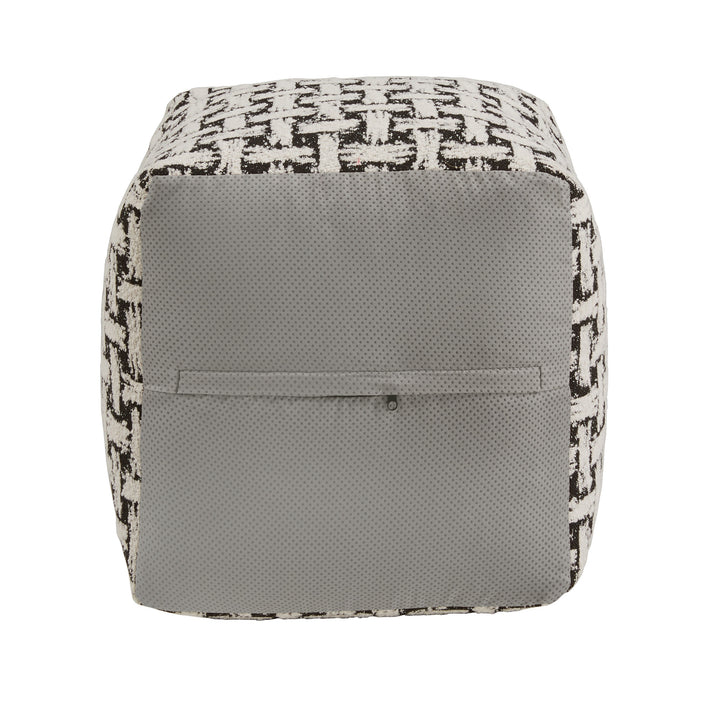 Upholstered Square Pouf Ottoman - Black & White Weaved Pattern Fabric