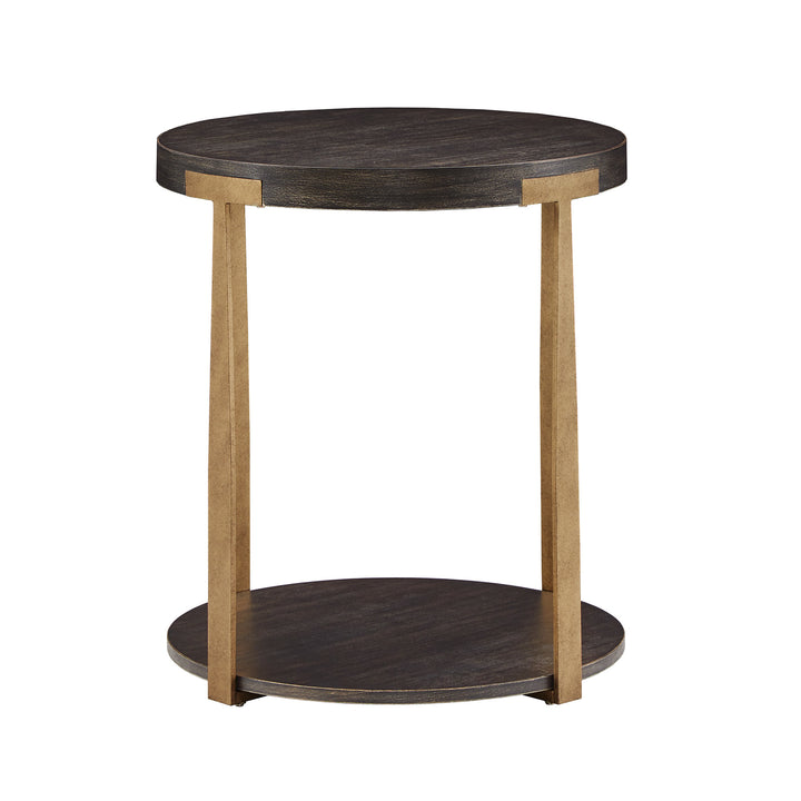 Wood and Metal T-Brace Round Tables - End Table and Coffee Table Set