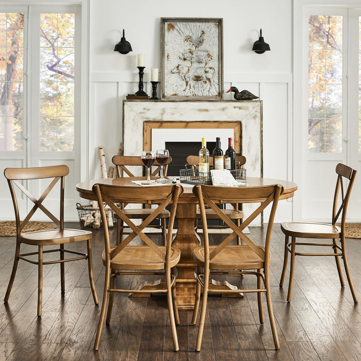 Oak Finish Oval 7-Piece Dining Set - Oak Finish Chairs