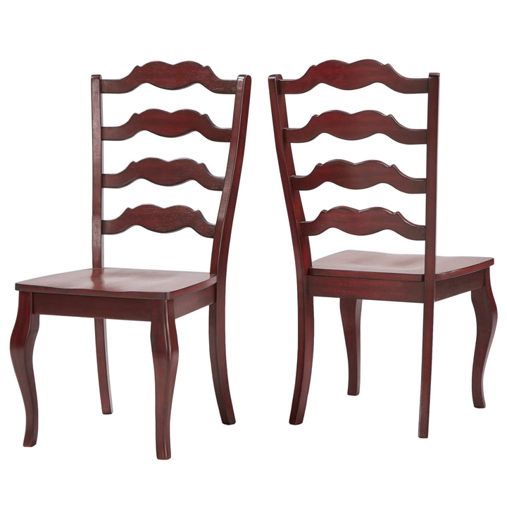 French Ladder Back Wood Dining Chairs (Set of 2) - Antique Berry Red