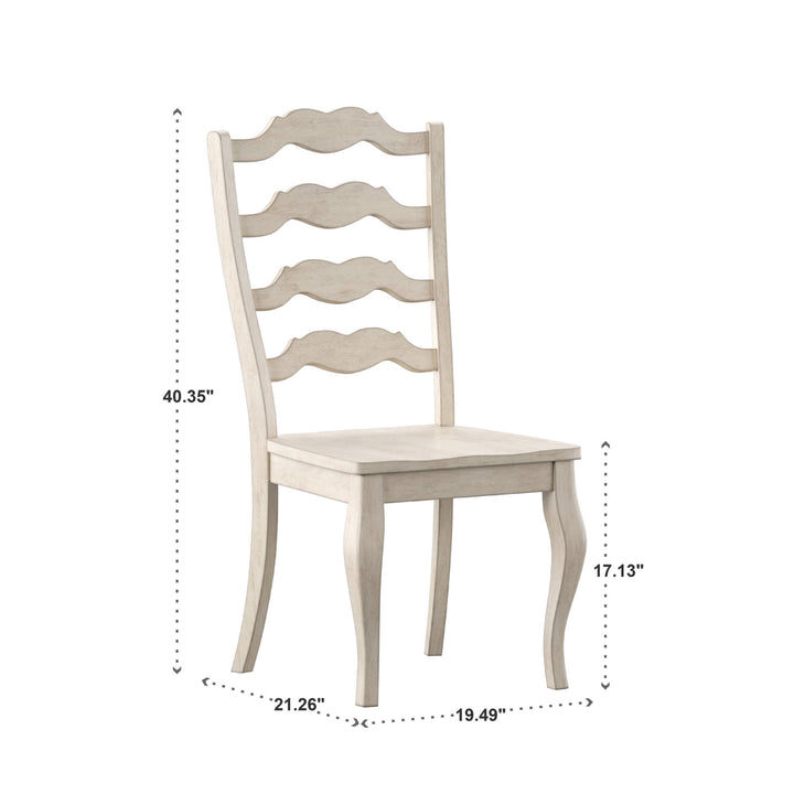 French Ladder Back Wood Dining Chairs (Set of 2) - Antique White