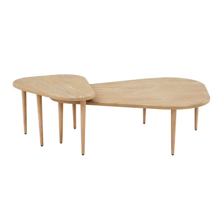 Wood Finish Teardrop 3 Legs Nesting Coffee Tables - Natural Finish