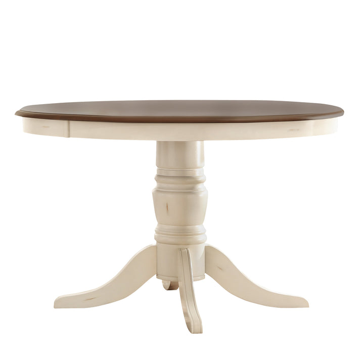 Two-Tone Round Dining Set - Antique White, Cross Back, 5-Piece Set