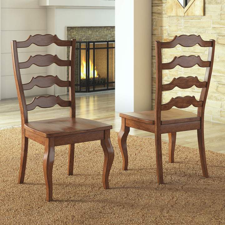 French Ladder Back Wood Dining Chairs (Set of 2) - Oak