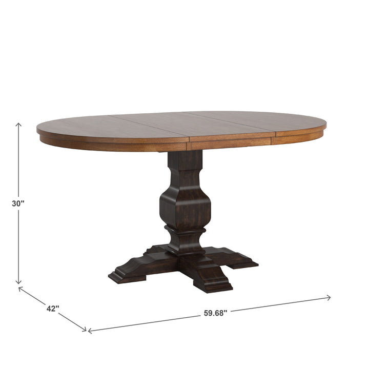 Two-Tone Oval Solid Wood Top Extending Dining Table - Oak Top with Antique Black Base