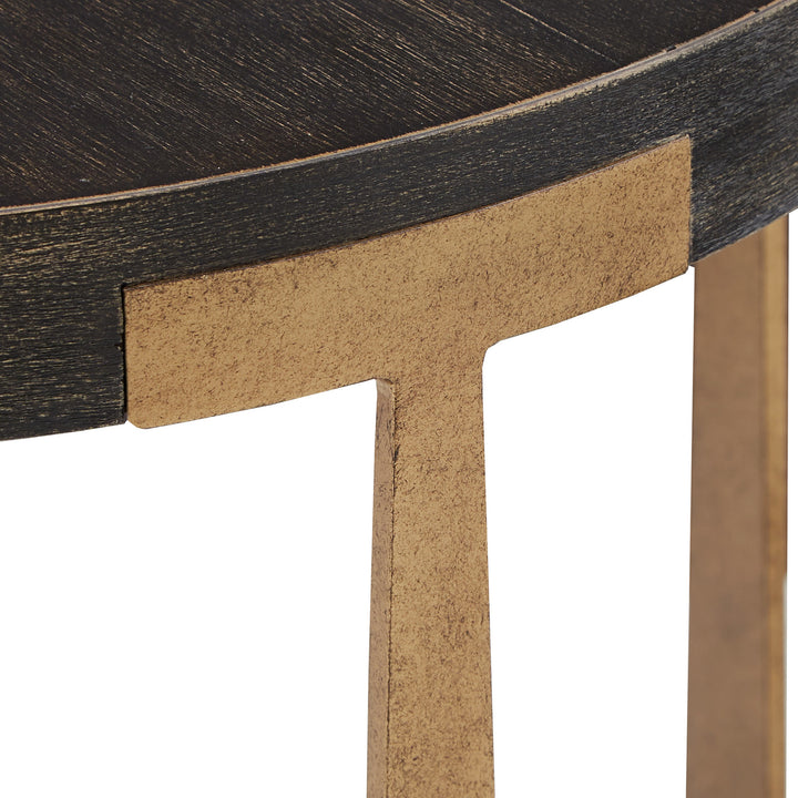 Wood and Metal T-Brace Round End Table