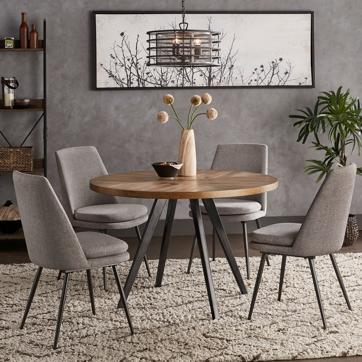 Black Finish Chenille Fabric 5-Piece Dining Set - Dark Gray