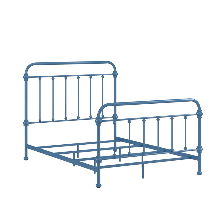 Antique Graceful Victorian Iron Metal Bed - Blue Steel, Full