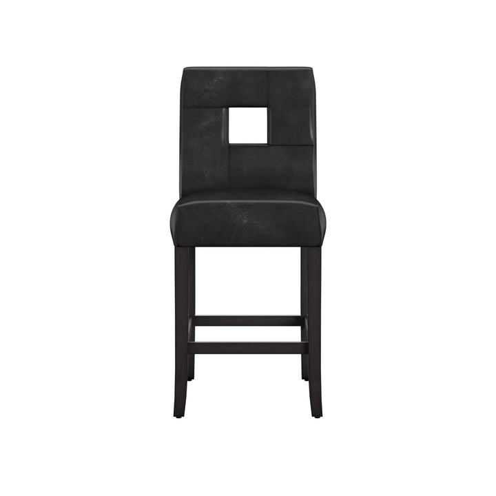 Keyhole Counter Height High Back Stools (Set of 2) - Black Faux Leather