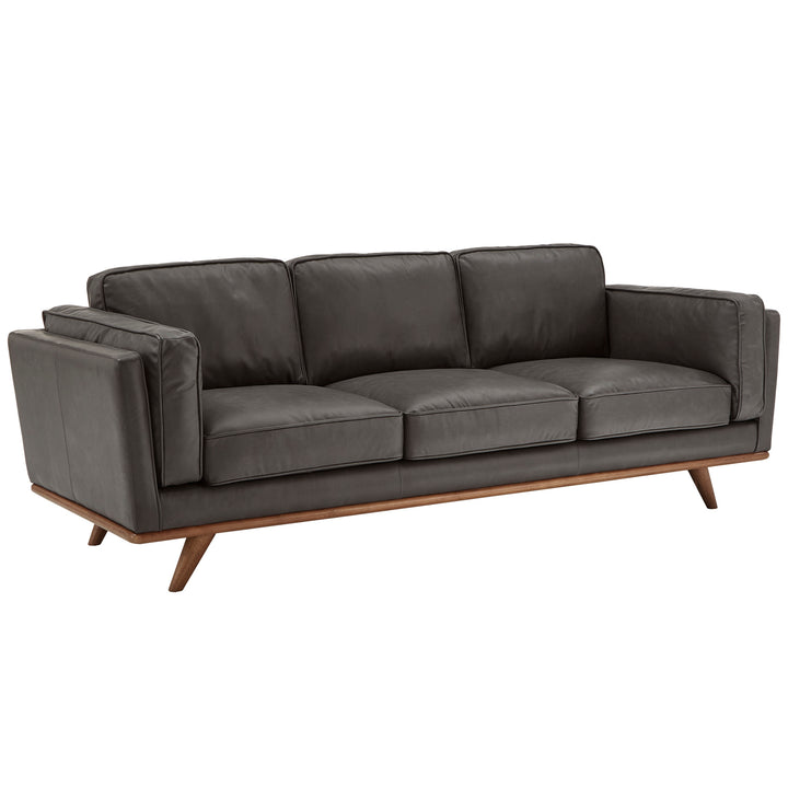 Dark Oak and Grey Oxford All Leather Sofa